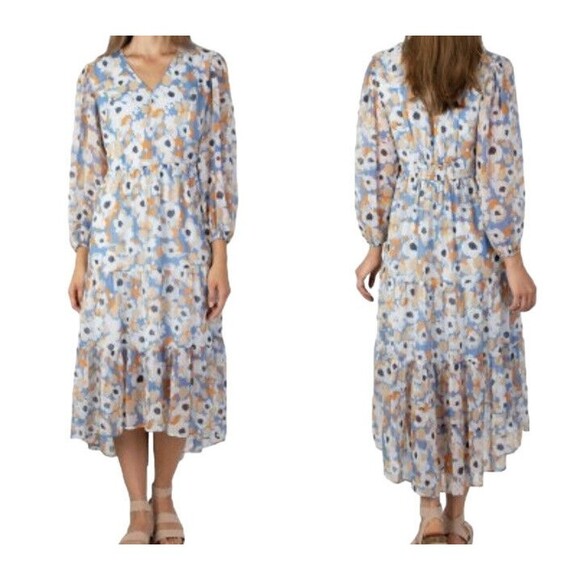 Joie Maxi Dress Womens Sz M Tiered Floral Fields Hi low Cottagecore feminine New - Picture 1 of 6